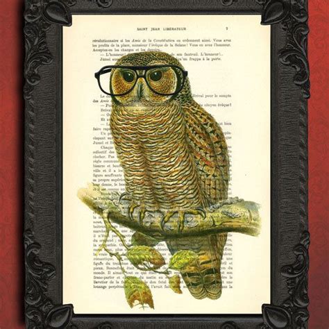 Educated Owl Wearing Glasses Art Nerdy Owl Art By Madamememento 7 99 Owl Art Print Owl Wall