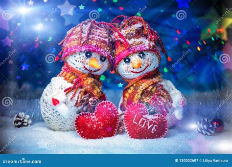 Love Snowmen Snowfall Love Concept Valentine S Day Greeting Card