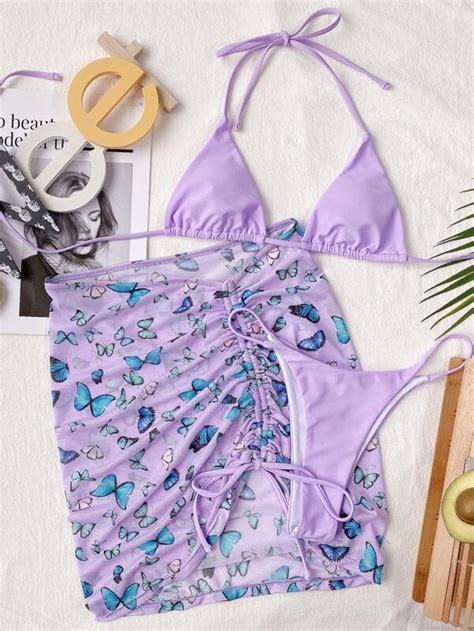 Shein Swim Y2glam 3pack Butterfly Print Triangle Bikini Swimsuit