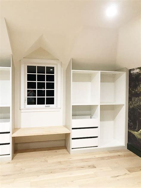 How to use affordable, unfinished kitchen cabinets to create built in storage and bookcases. Our Custom Ikea Cabinet Built-ins | Bedroom built in ...