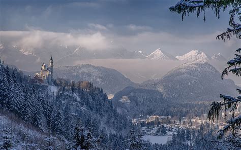 Castelo De Neuschwanstein Baviera Alemanha Montanhas Inverno Neve