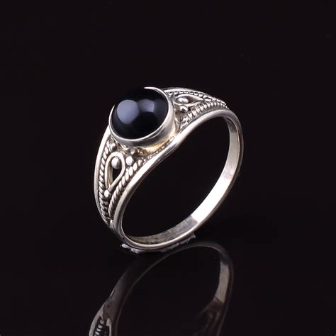 Natural Black Onyx Ring 925 Silver Ring Gemstone Ring Etsy