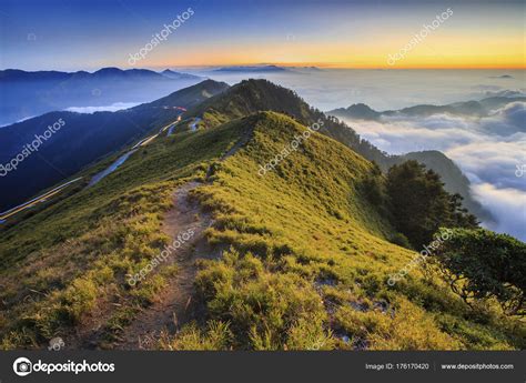 Beautiful Main Peak Hehuanshan Mountain Sunset Central Taiwan — Stock