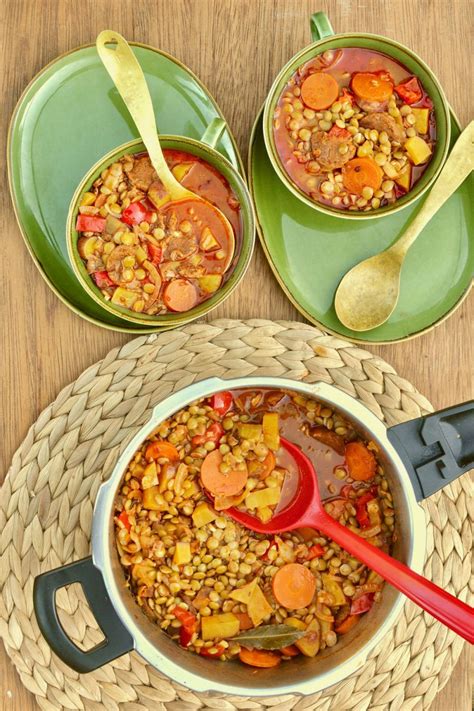 Quick and easy vegan red lentil stew recipe made with potatoes, buttery red lentils, spinach and smoky fire roasted tomatoes. Spanish Lentil Stew with Vegan Chorizo - Vegan on Board ...