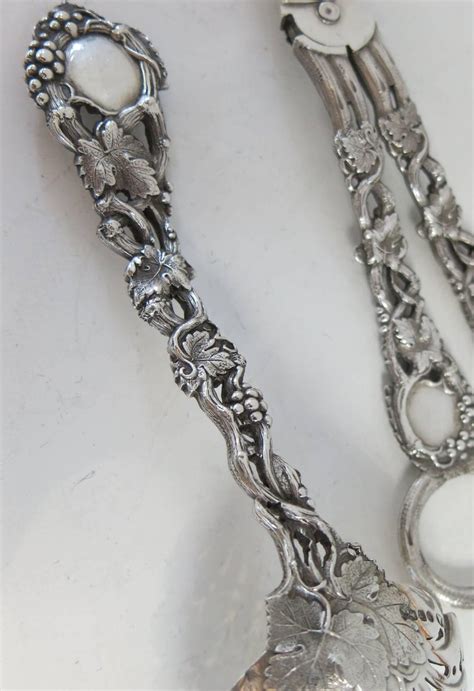 Superb Antique English Sterling Silver Chased And Pierced Vine Set