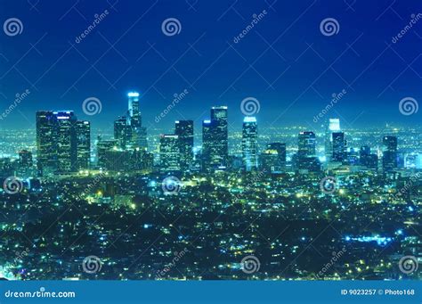 Los Angeles City Skyline At Night Stock Image Image Of Architecture