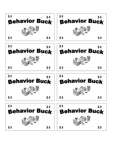 Free Printable Behavior Bucks
