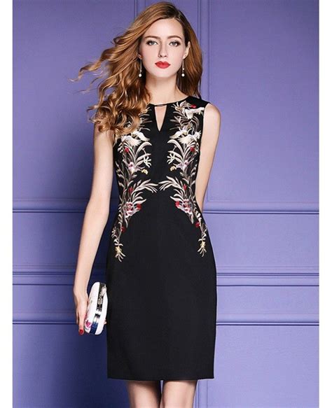 Black Sleeveless Bodycon Cocktail Wedding Party Dress With Embroidery Zl8018