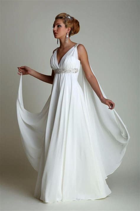 greek style wedding dresses with watteau train 2016 v neck long chiffon grecian beach maternity