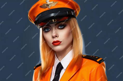 Premium Ai Image Portrait Of A Beautiful Woman Stewardess In Orange Uniform
