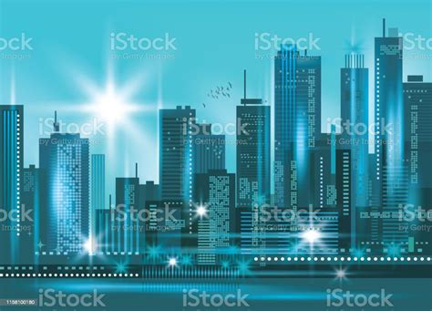 Modern Night City Skyline At Night Stock Illustration Download Image