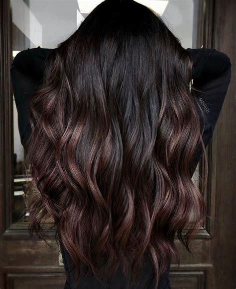 Chocolate Cherry Black Hair Balayage Brunette Hair Color Long Hair