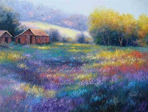 Rainbow Meadow Oil Painting Landscape Farm By Vickiewadefineart