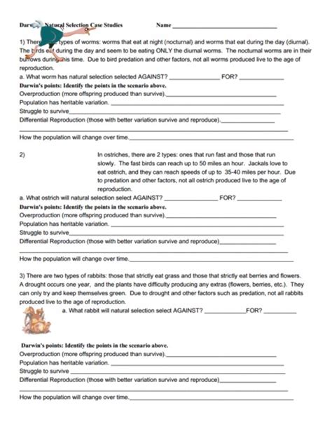 Identify darwin's 5 points of natural selection in the scenario above. Darwin's Natural Selection Case Studies Worksheet for 7th - 12th Grade | Lesson Planet