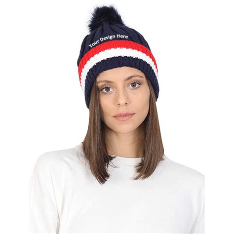 Buy Blue Customized Woollen Winter Skull Cap With Faux Fur Lining And