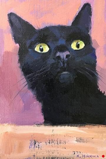 Blackcat11 By Katya Minkina Oil ~ 6 X 4 Black Cat Art Cat Portraits