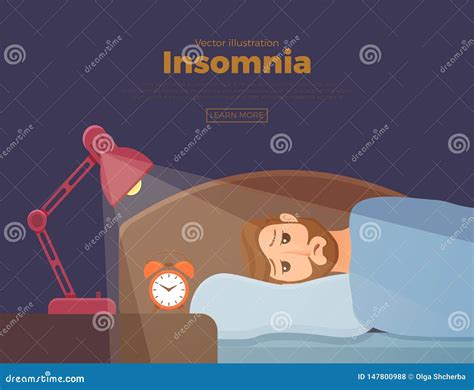 Sleepless Man Face Cartoon Character Suffers From Insomnia Guy With