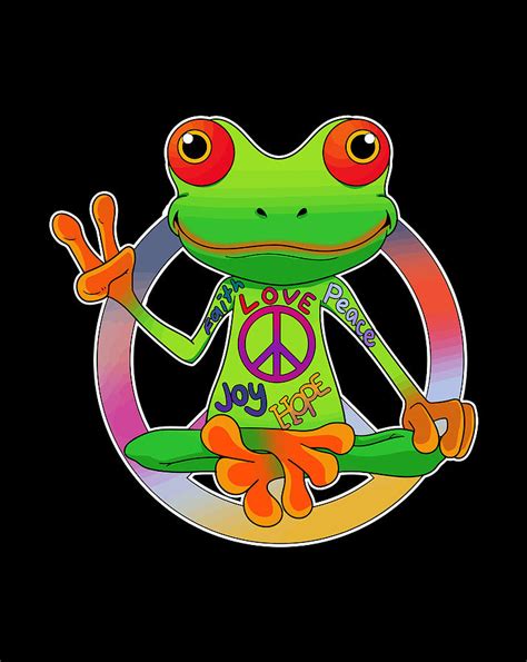 Hippie Frog Peace Sign Yoga Frogs Hippies 70s Digital Art By Naomi Carter