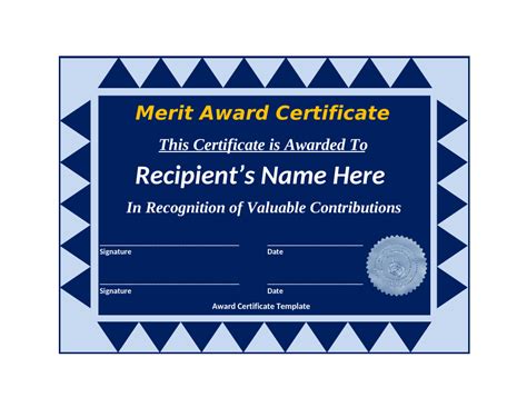 Merit Award Certificate Template Download Printable P