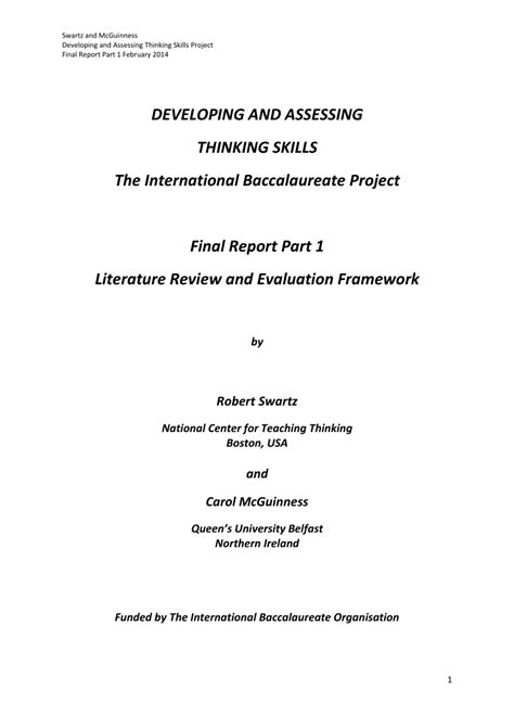 Pdf Developing And Assessing Thinking Skills Final Report Part 1