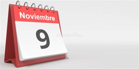 November 9 Date Written In Spanish On The Flip Calendar 3d Rendering