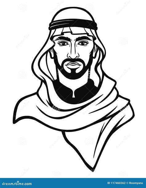 Animation Portrait Of The Arab Man In A Traditional Headdress Vector