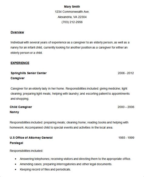 It follows a simple resume format, with name and address bolded at the top, followed by objective, education, experience. Simple resume