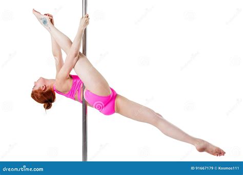 Flexible Gymnast Shows Her Twine On A Pylon On A White Stock Image