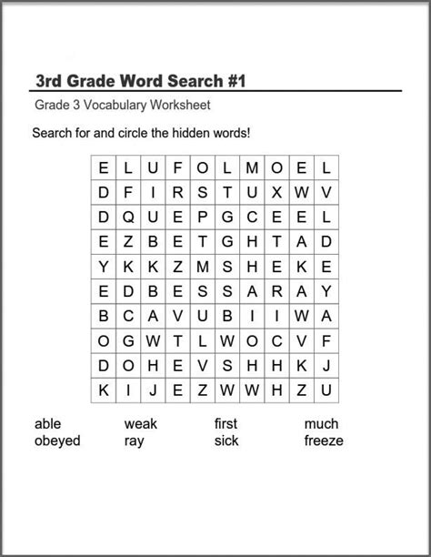 Third Grade Word Search Dibujo Para Imprimir Third Grade Word