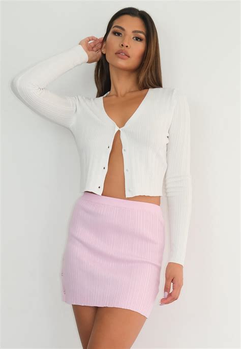 Petite Pink Rib Popper Mini Skirt | Missguided