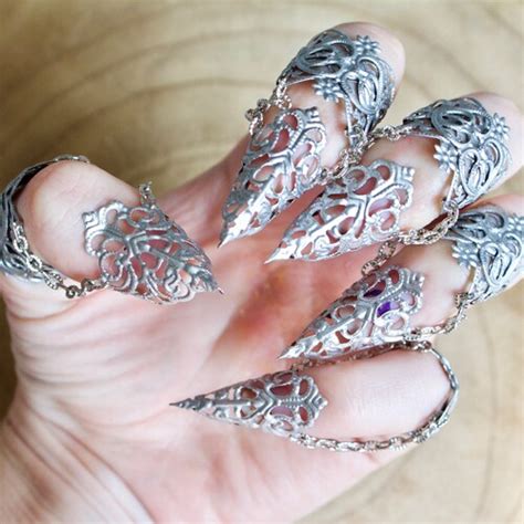 Silver Armour Full Hand Set Midi Claw Rings In Silver Etsy