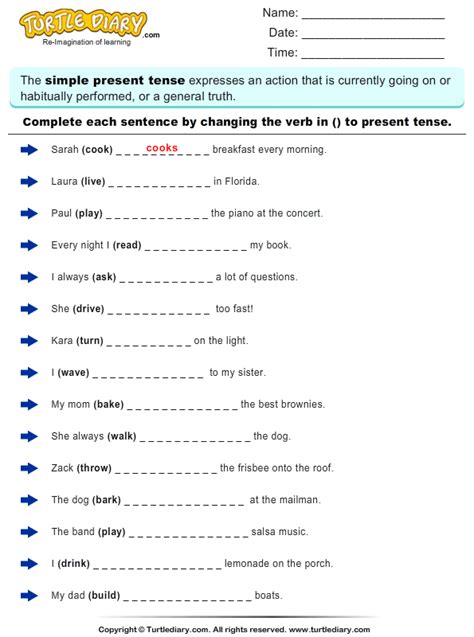 Complete The Sentence By Changing The Verbs To Present Tense Form