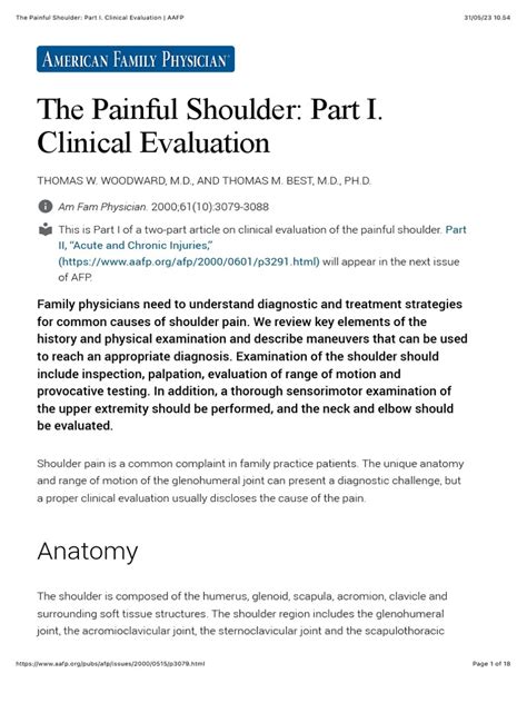 The Painful Shoulder Part I Clinical Evaluation Aafp Pdf