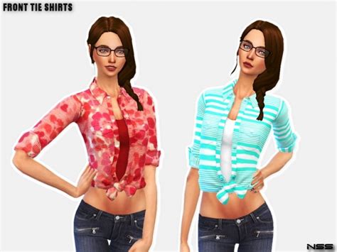 Front Tie Shirts At Niteskky Sims Sims 4 Updates