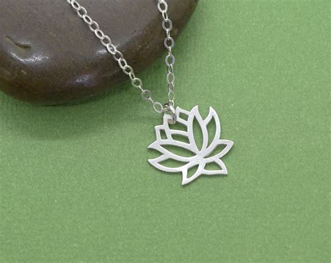 Sterling Silver Lotus Flower Charm Necklace Yoga Pendant Etsy