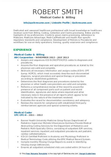 Medical Coder Resume Samples Qwikresume