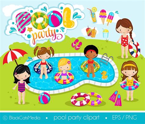 Girls Pool Party Clipart Pool Clipart Pool Party Digital