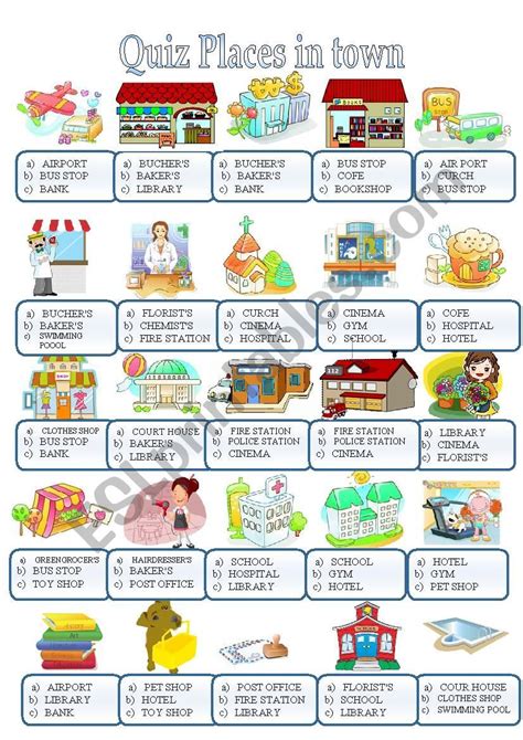 Town Building Vocabulary Worksheets Bus Stop Chemist Fourth Grade