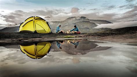 Hd Wallpaper Tent Reflection Camp Camping Hd Yellow And Black Outdoor