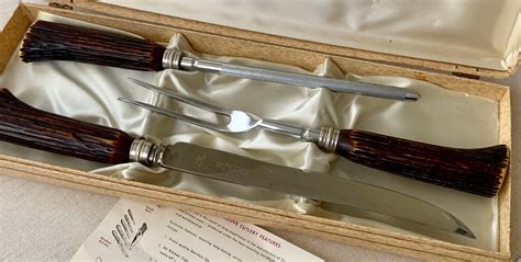 Faux Antler Carving Knife Set Mid Century Vintage Washington Forge