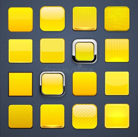 Yellow Square High Detailed Modern Web Buttons Stock Vector