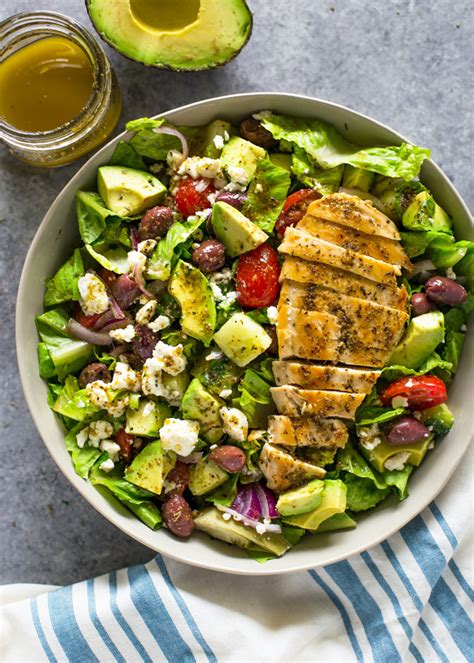 Greek Avocado And Grilled Chicken Salad With Greek Dressing