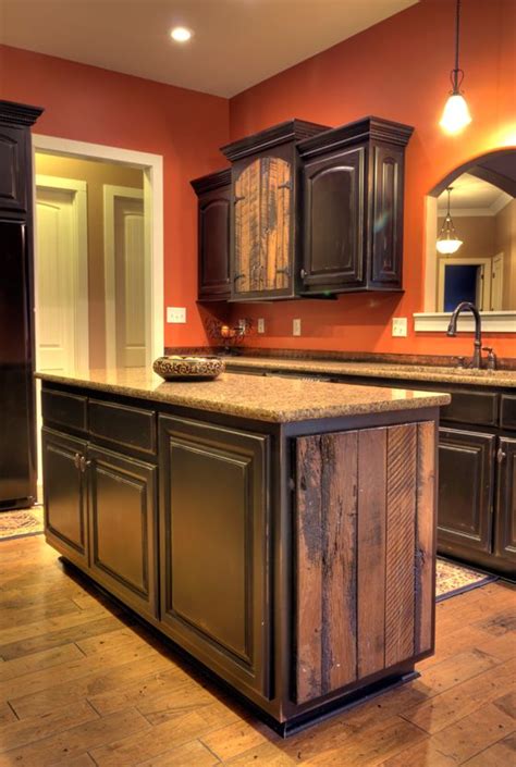 Finding the perfect rustic kitchen and bathroom cabinets can be a huge relief for many cabin owners. Custom Barnwood accented and Black distressed kitchen ...
