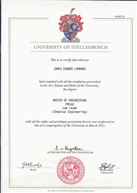 Master's degree certificate