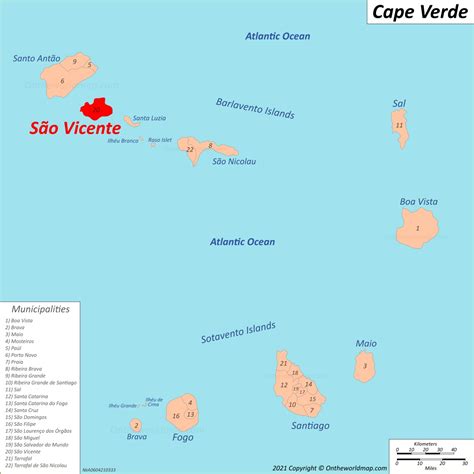 Map Of S O Vicente Island Cape Verde