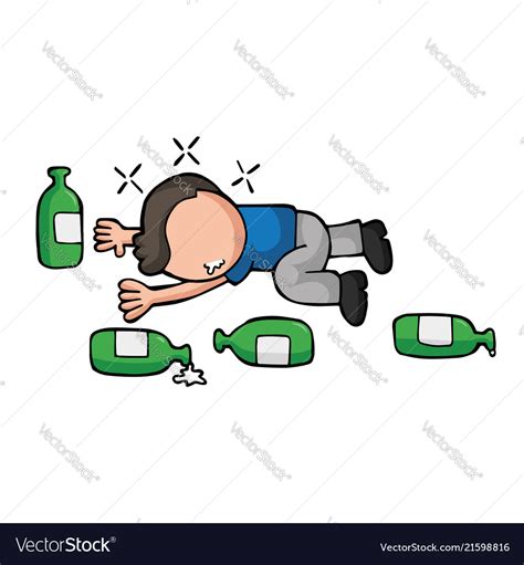 Hand Drawn Cartoon Drunk Man Lying On Floor Vector Image