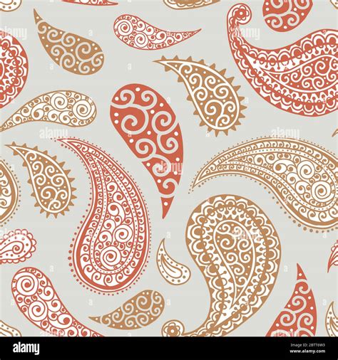 Paisley Pattern On Yellow Background Seamless Gold Red And White