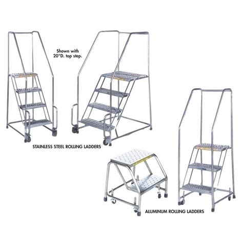 Stainless Steel And Aluminum Rolling Ladders Tilt And Roll Aluminum