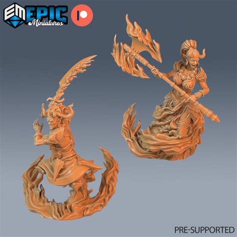3d Printable Efreeti Female And Male Team Attack Fire Elemental Djinn