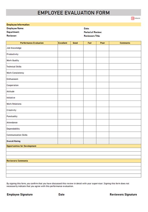 Template Printable Employee Evaluation Form Printable Templates